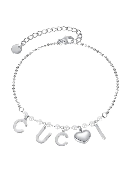 1203 Steel Titanium Steel Letter Minimalist Heart Link Bracelet