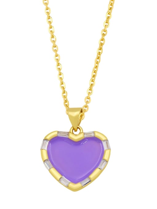 purple Brass Enamel Heart Hip Hop Necklace
