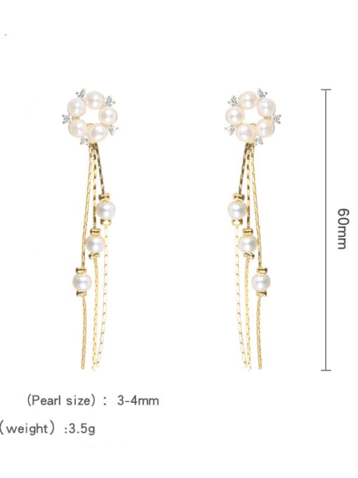 RAIN Brass lmitation Pearl Tassel Vintage Threader Earring 3