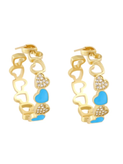 blue Brass Cubic Zirconia Enamel Heart Minimalist Huggie Earring