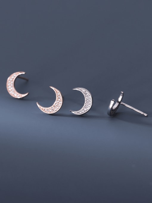 Rosh 925 Sterling Silver Cubic Zirconia Moon Cute Stud Earring 0