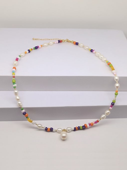 ZZX210001A Freshwater Pearl Multi Color Glass bead Bohemia Necklace