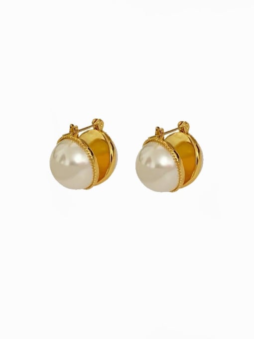 LI MUMU Brass Imitation Pearl Geometric Minimalist Stud Earring 2