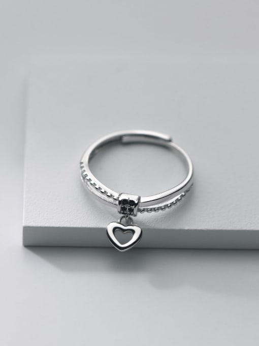 Black Diamond love one 925 Sterling Silver Hollow Heart Minimalist Band Ring