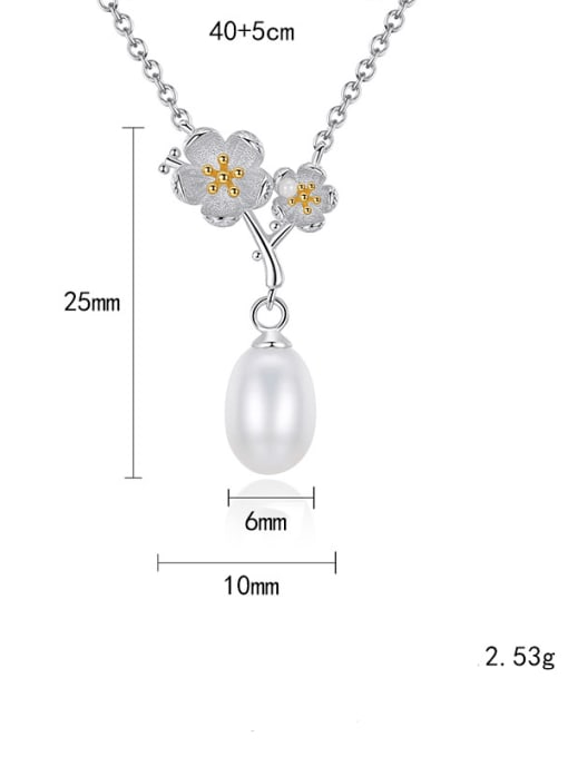 CCUI 925 Sterling Silver  Fashion two color  plating Plum Blossom Freshwater Pearl Necklace 4