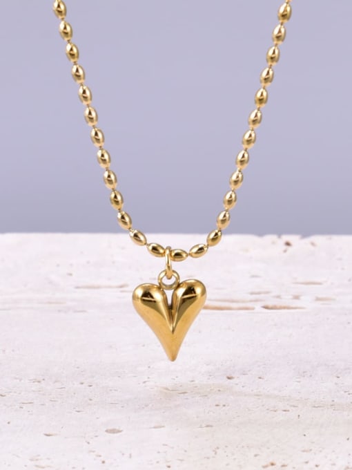 18K gold Titanium Steel Heart Minimalist Beaded Chain Necklace