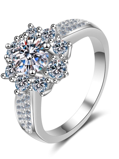 MOISS Sterling Silver Moissanite White Flower  Dainty Engagement Rings 2