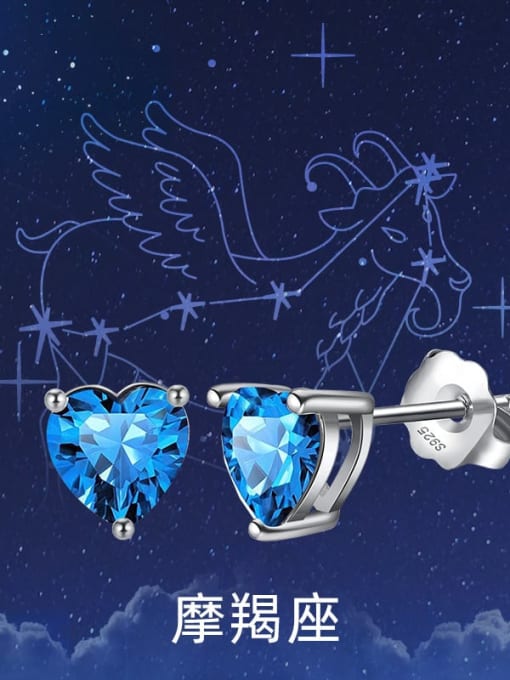 December: blue zirconium 925 Sterling Silver Cubic Zirconia Heart Minimalist Stud Earring