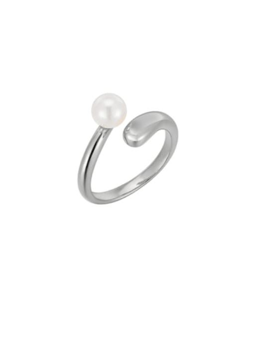 Platinum Round Track Pearl Silver Ring 925 Sterling Silver Freshwater Pearl Irregular Minimalist Band Ring