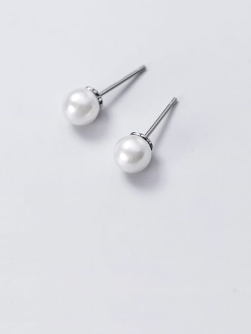 Rosh 925 Sterling Silver Imitation Pearl Ball Minimalist Stud Earring 2