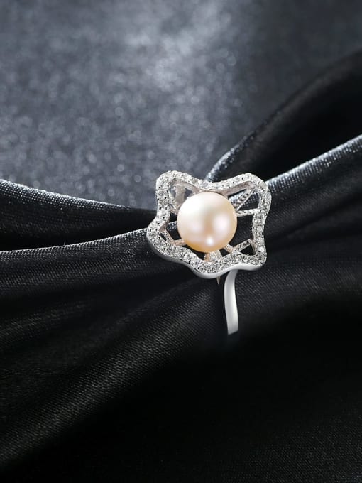 CCUI 925 Sterling Silver Pink Freshwater Pearl fashion zircon flower special shaped band ring 2
