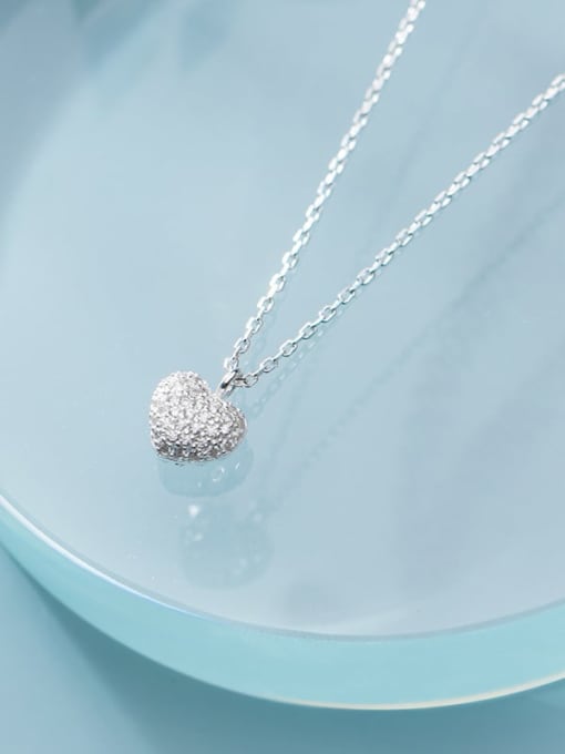 Rosh 925 Sterling Silver Minimalist  Simple Fashion Full Diamond Heart Pendant Necklace 1