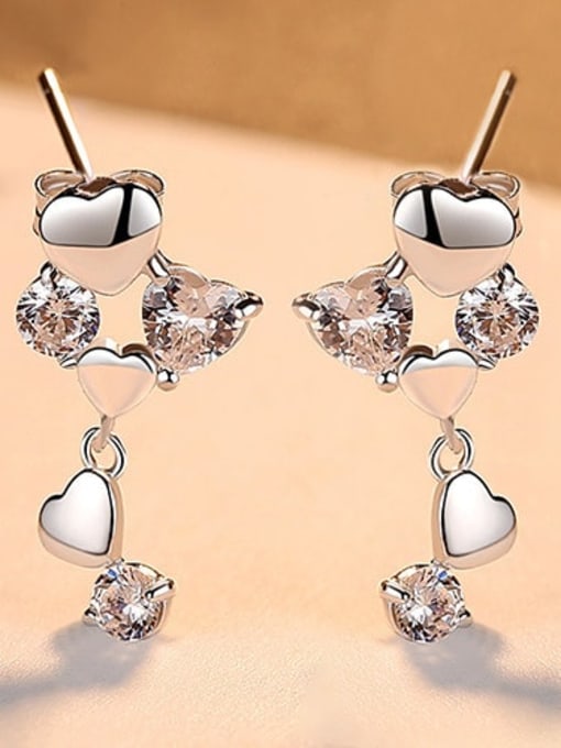 platinum 925 Sterling Silver Cubic Zirconia White Heart Dainty Drop Earring