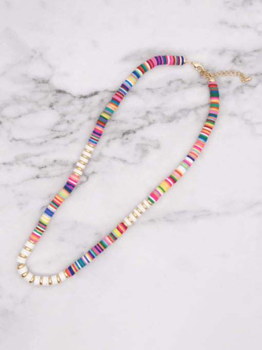 QT N200018D Stainless steel Multi Color Polymer Clay Bohemia Weave  Necklace