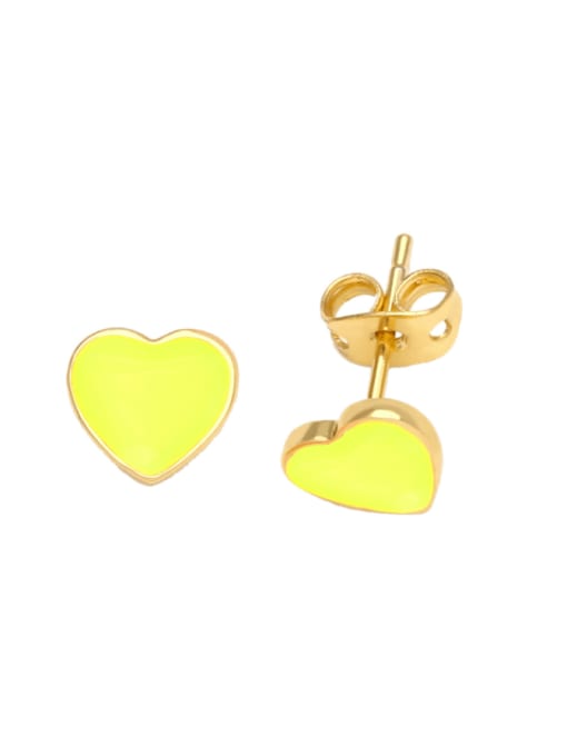 yellow Brass Enamel Heart Minimalist Stud Earring