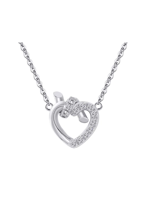 platinum ,2.23g 925 Sterling Silver Cubic Zirconia Heart Dainty Necklace