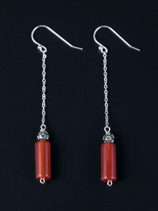 Red Agate Earrings 925 Sterling Silver Carnelian Geometric Vintage Hook Earring