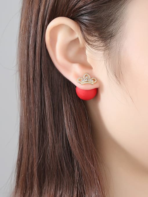 BLING SU Copper Cubic Zirconia Minimalist  Round Ball Stud Earring 1