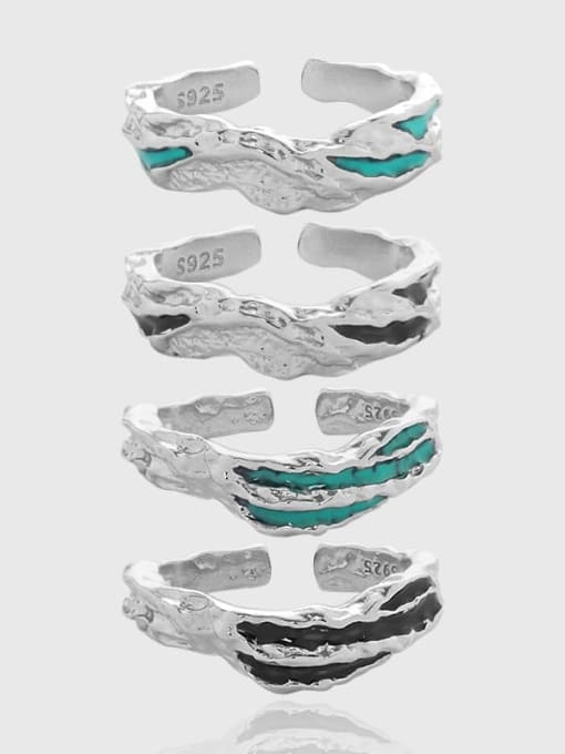 DAKA 925 Sterling Silver Enamel Irregular Vintage Band Ring
