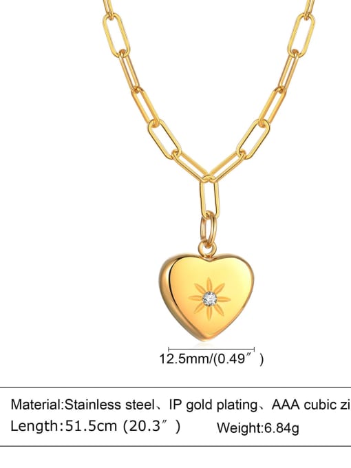 Gold necklace NC 921 Titanium Steel Rhinestone Heart Minimalist Necklace