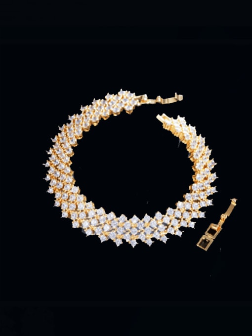 Gold Brass Cubic Zirconia Geometric Luxury Bracelet