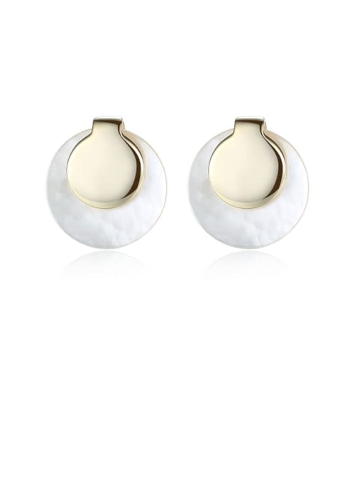 CCUI 925 Sterling Silver Shell White Round Minimalist Stud Earring 0
