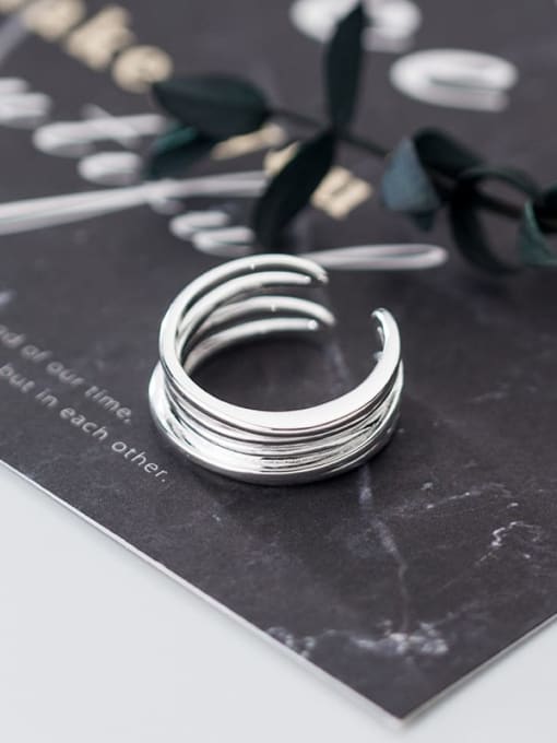 Rosh 925 Sterling Silver Minimalist Fashion Multi-layer lines Irregular Free Size Ring 1