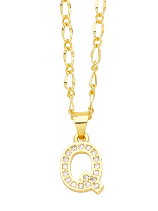 Q Brass Cubic Zirconia Letter Hip Hop Necklace
