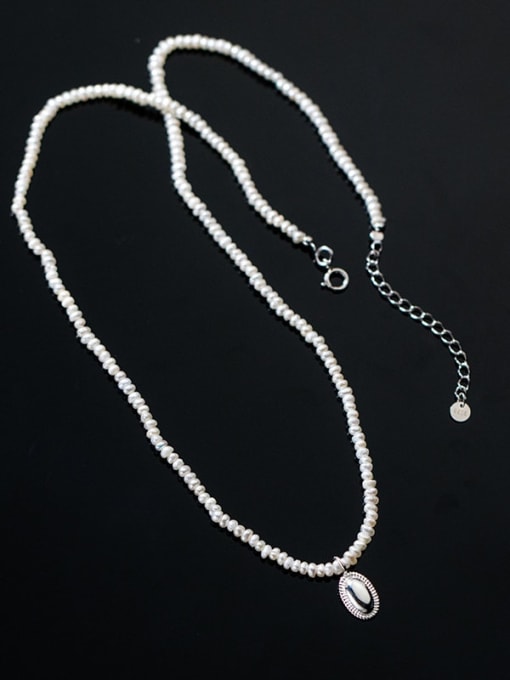 Rosh 925 Sterling Silver Imitation Pearl Geometric Minimalist Necklace 0
