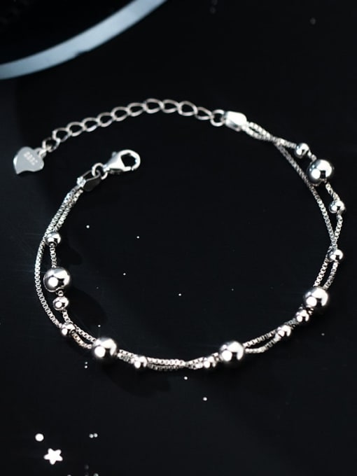 Rosh 925 Sterling Silver Bead Round Minimalist Strand Bracelet 0