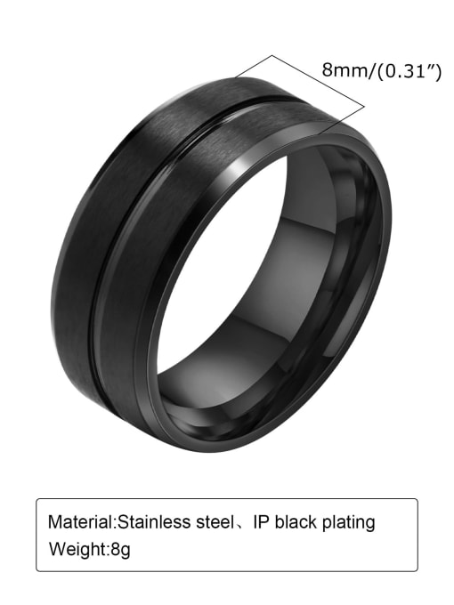 black, with a face width of 8mm Stainless steel Geometric Hip Hop Band Ring
