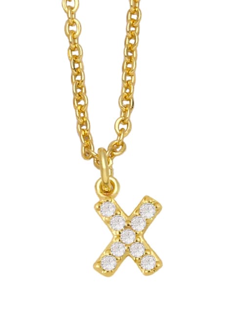 X Brass Cubic Zirconia Letter Vintage Necklace
