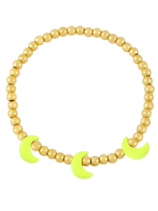 yellow Brass Enamel Moon Minimalist Beaded Bracelet