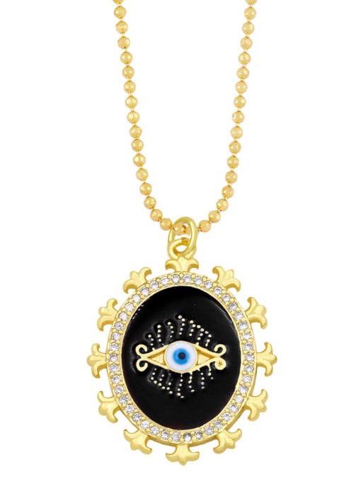 black Brass Rhinestone Enamel Evil Eye Vintage Necklace
