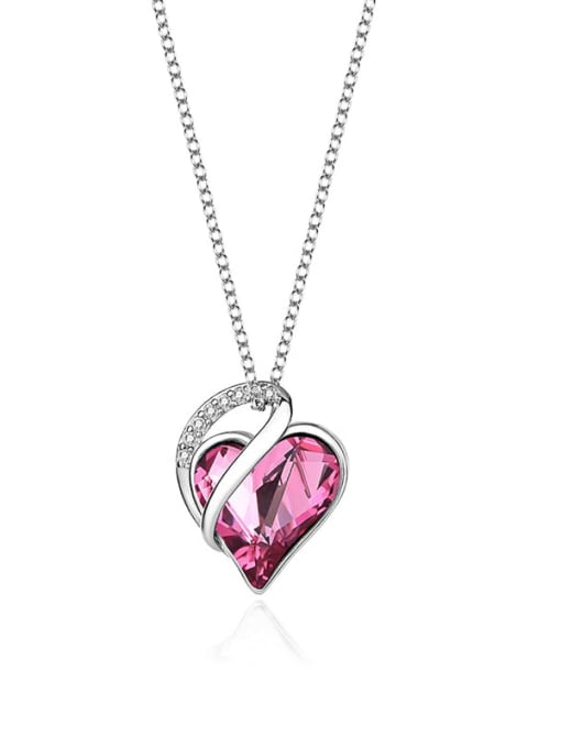 JYXZ 023 (pink) 925 Sterling Silver Austrian Crystal Heart Classic Necklace