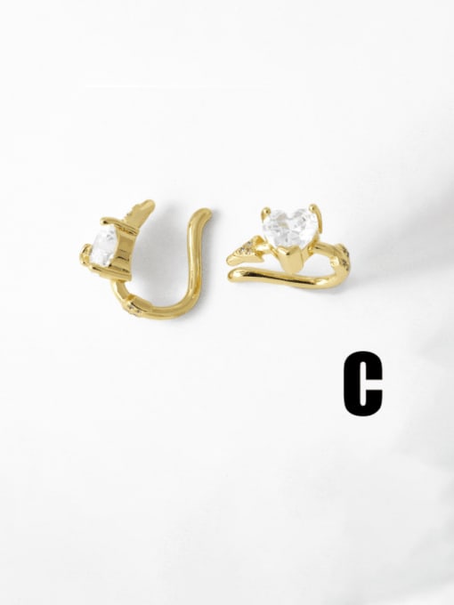 C Brass Cubic Zirconia Geometric Hip Hop Clip Earring