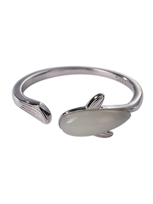 DEER 925 Sterling Silver Jade Dolphin Vintage Band Ring 0