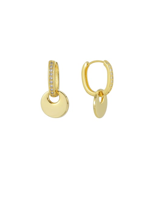 Gold round zircon earrings Brass Cubic Zirconia Geometric Minimalist Huggie Earring