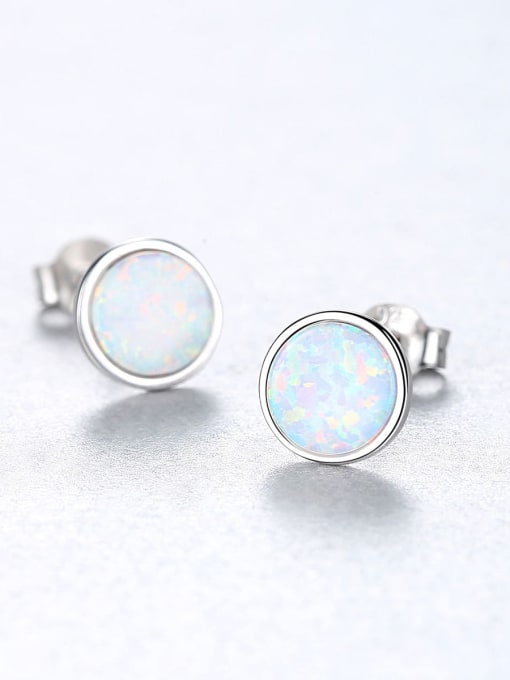 CCUI 925 Sterling Silver Opal Multi Color Round Minimalist Stud Earring 4