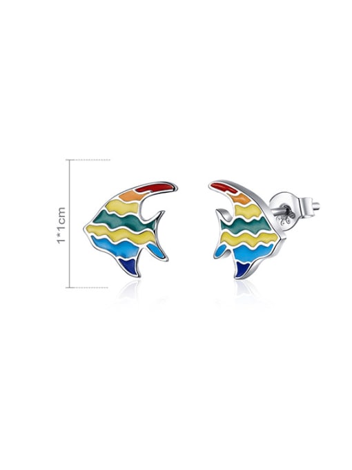 Jare 925 Sterling Silver Enamel Fish Cute Stud Earring 2