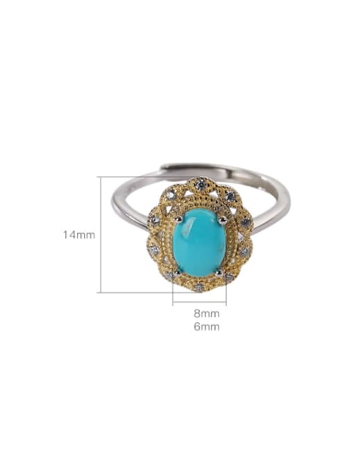 DEER 925 Sterling Silver Turquoise Flower Ethnic Band Ring 2