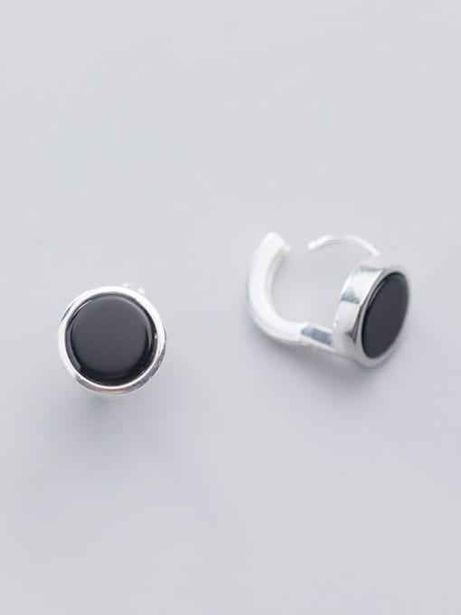 Rosh 925 Sterling Silver Black Enamel Round Minimalist Stud Earring 1