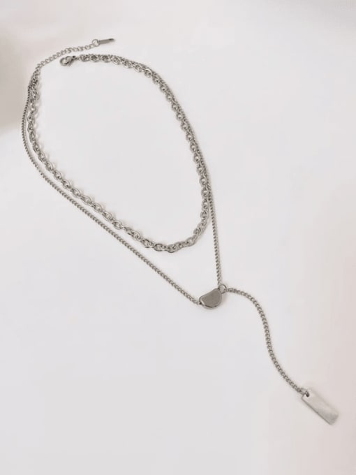 A TEEM Titanium Steel Tassel Hip Hop Double Layer Tassel Lariat Necklace 3