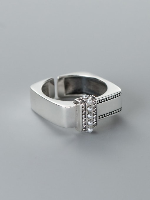 Rosh 925 Sterling Silver Cubic Zirconia Geometric Minimalist Band Ring