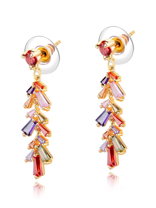 746 Earrings Brass Cubic Zirconia Multi Color Flower Dainty Huggie Earring