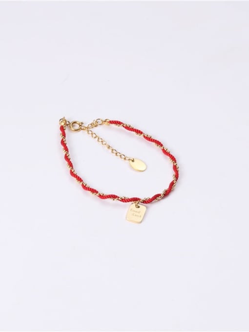 GROSE Titanium With Imitation Gold Plated Simplistic Red Rope Braid Square Bracelets 2