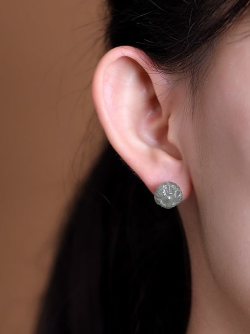 DEER 925 Sterling Silver Jade Flower Cute Stud Earring 1