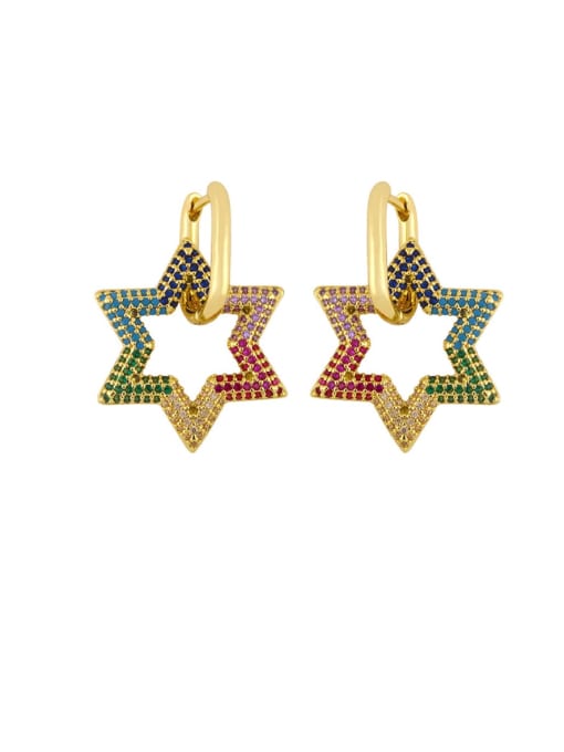 colour Brass Cubic Zirconia Star Vintage Drop Earring