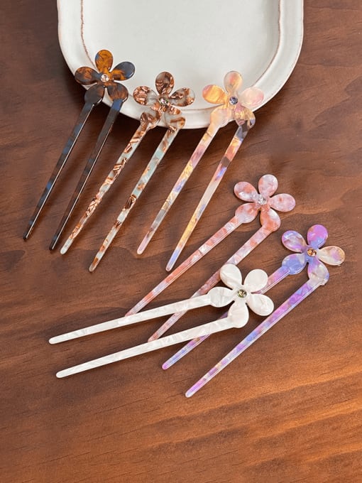 Chimera Cellulose Acetate Minimalist Flower Multi Color Bun Hair Hairpin 1