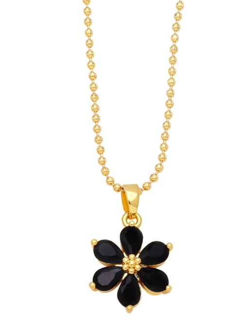 black Brass Cubic Zirconia Flower Vintage Necklace